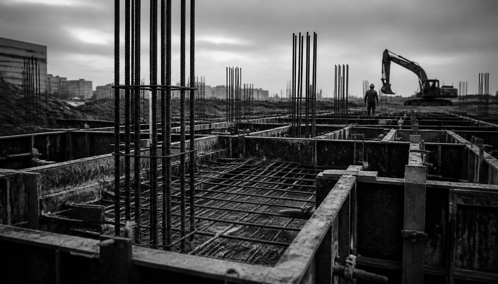 Armatura i betonska oplata temelja na građevinskom gradilištu